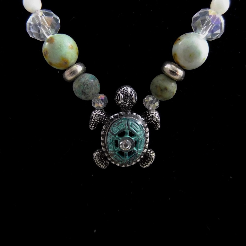 Handcrafted silver and turquoise turtle necklace